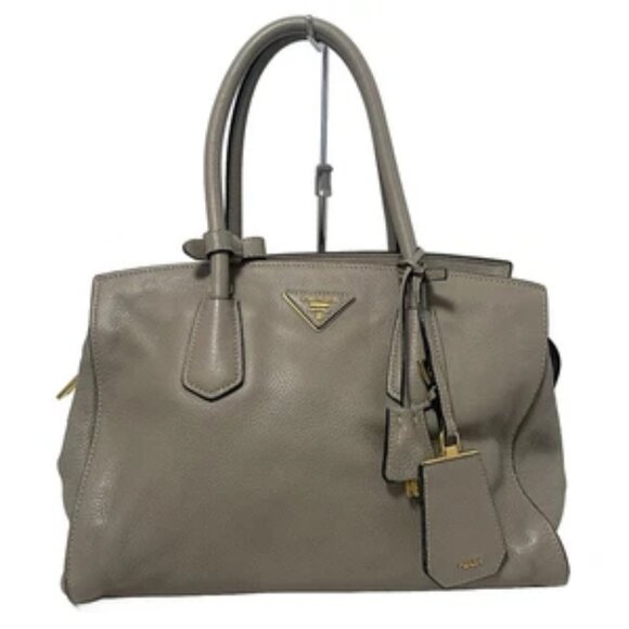 PRADA - Gray Beige Leather Handbag 535-082725 - Picture 1 of 9